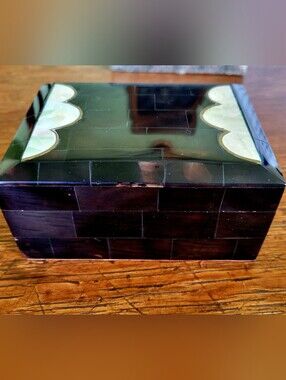 Vintage Mother-of-Pearl Inlay Black Shell Jewelry Box